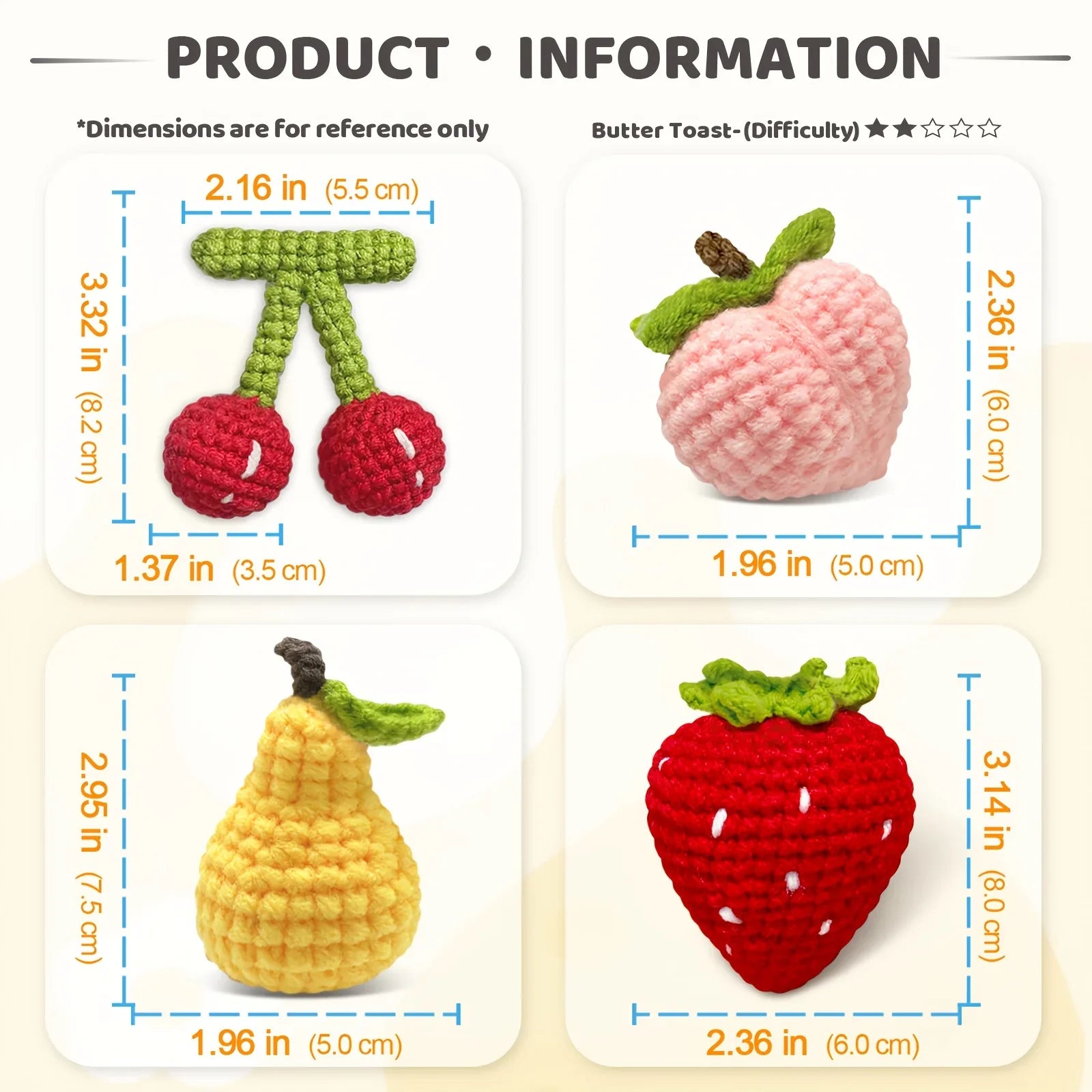 7pcs Fruit Crochet Kit, Amigurumi Knitting Kit, Including Yarn, Hook, Step-by-Step Video Tutorials And Instruction