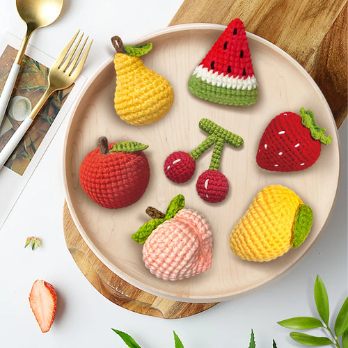 7pcs Fruit Crochet Kit, Amigurumi Knitting Kit, Including Yarn, Hook, Step-by-Step Video Tutorials And Instruction