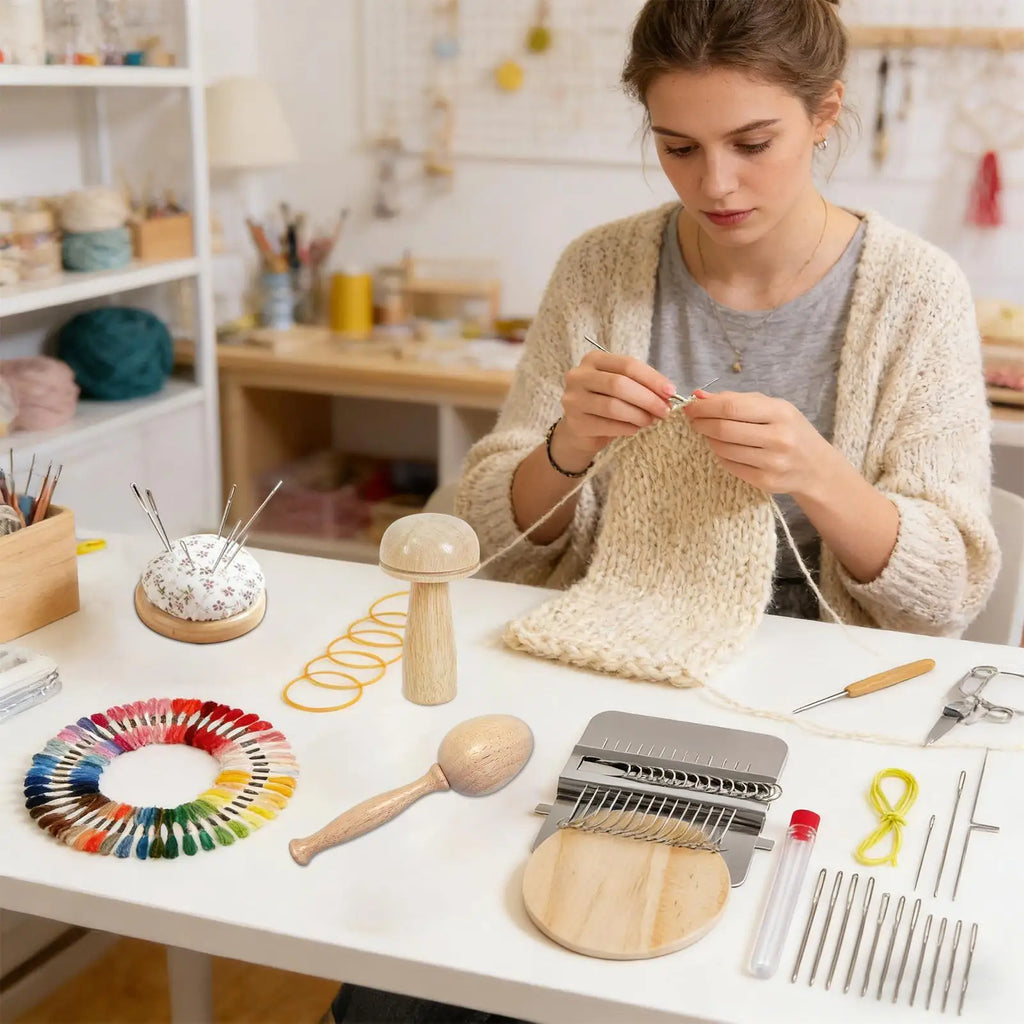 Knitting Patch Kit For Beginners Mending Jeans Socks Mushroom/ Egg Shape Knitting Patch With Hooks And Yarn Darning Thread Kit